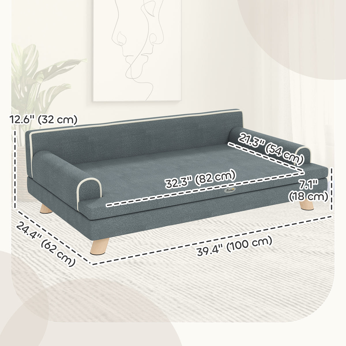 Elevated Dog Sofa Bed - Dark Grey Chenille with Wooden Legs-Dogs-DECOROLALA
