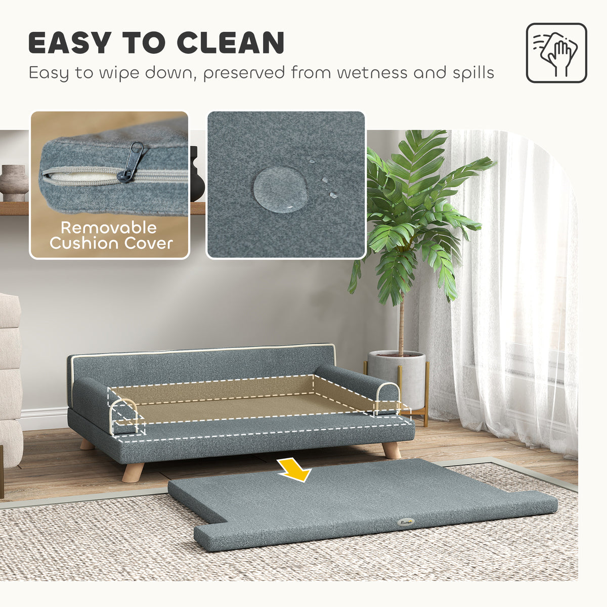 Elevated Dog Sofa Bed - Dark Grey Chenille with Wooden Legs-Dogs-DECOROLALA