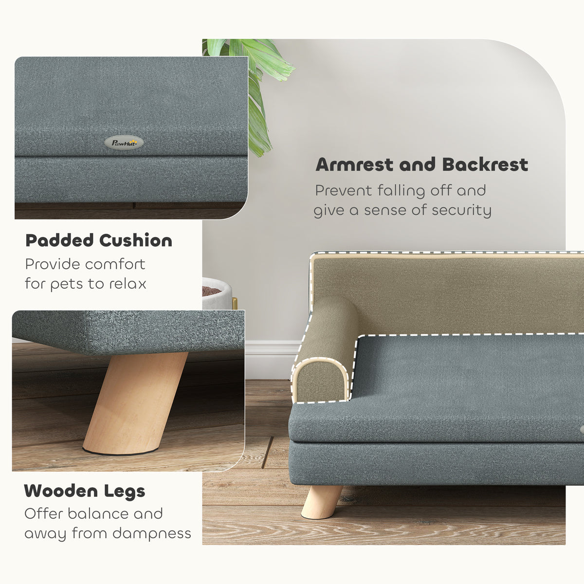 Elevated Dog Sofa Bed - Dark Grey Chenille with Wooden Legs-Dogs-DECOROLALA