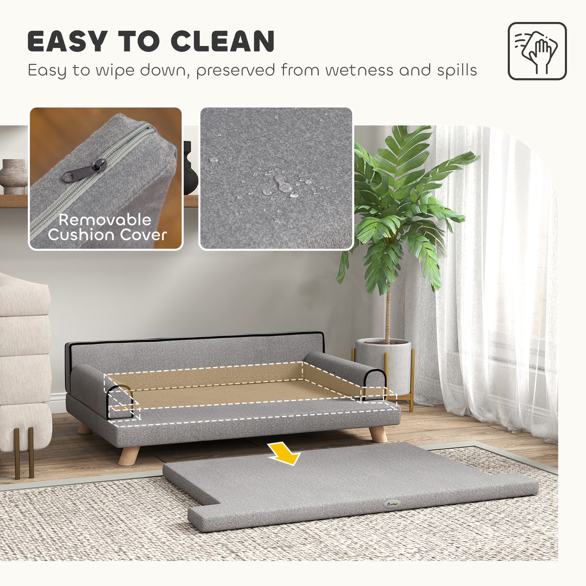 Elevated Dog Sofa Bed - Light Grey Chenille with Wooden Legs-Dogs-DECOROLALA