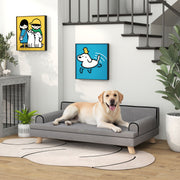 Elevated Dog Sofa Bed - Light Grey Chenille with Wooden Legs-Dogs-DECOROLALA