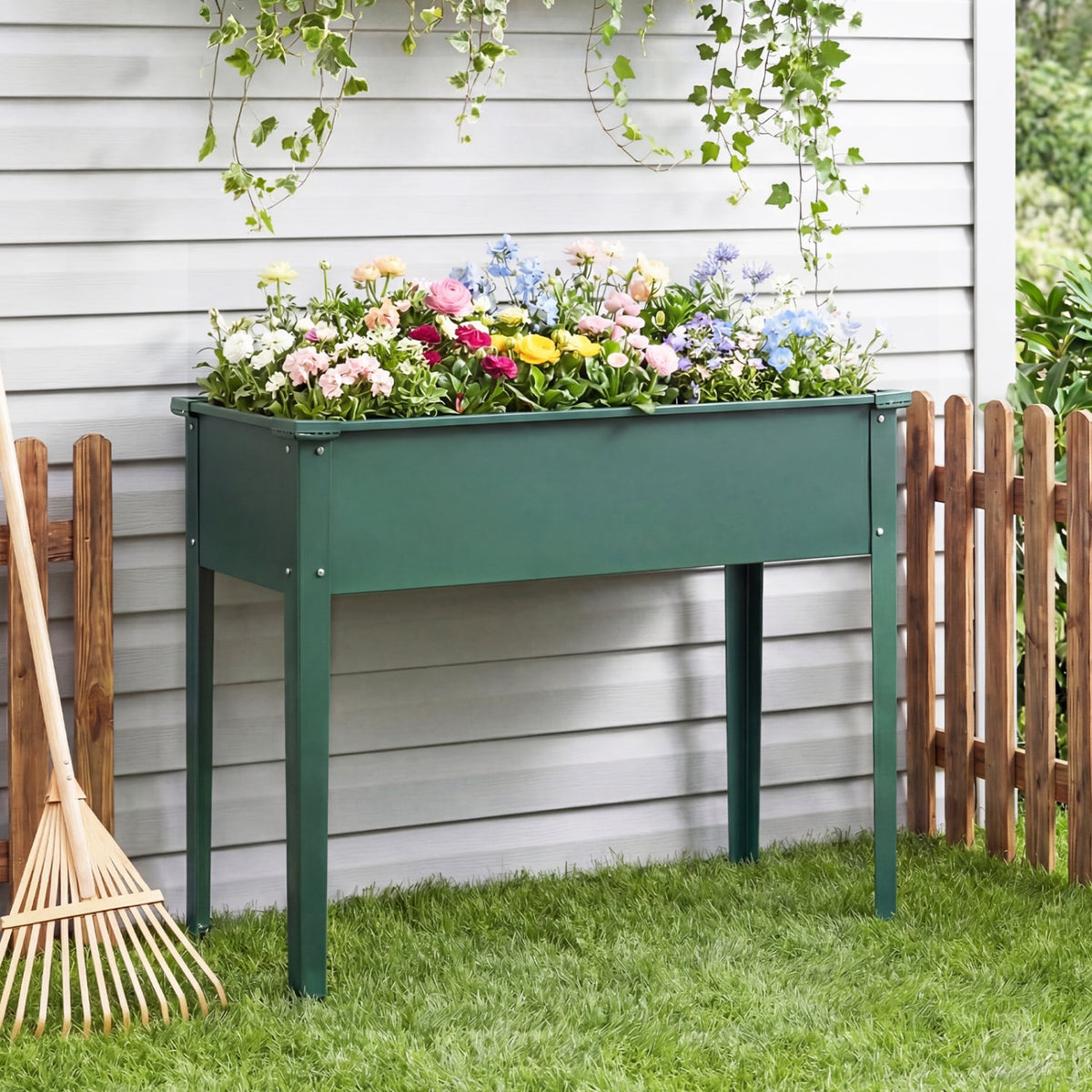 Elevated Metal Raised Garden Bed with Legs and Drainage Holes-Green-Raised Garden Beds-DECOROLALA