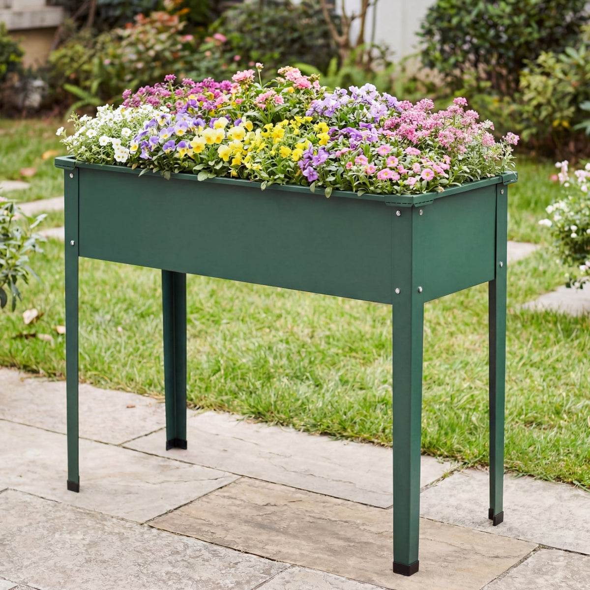 Elevated Metal Raised Garden Bed with Legs and Drainage Holes-Green-Raised Garden Beds-DECOROLALA