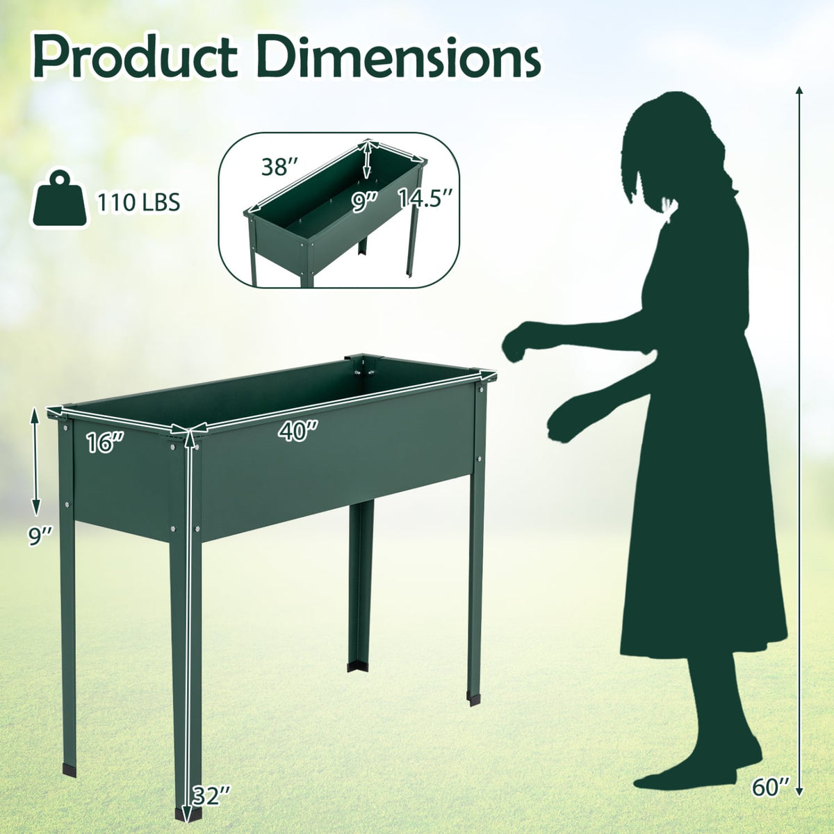 Elevated Metal Raised Garden Bed with Legs and Drainage Holes-Green-Raised Garden Beds-DECOROLALA