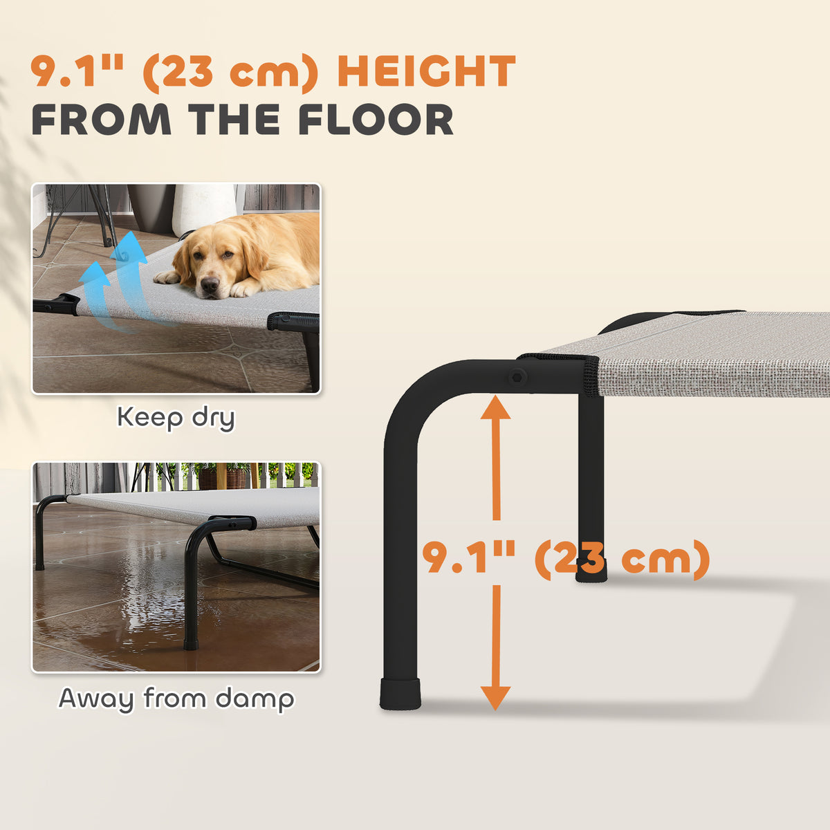 Elevated Outdoor Dog Bed - Large 60" Raised Cot, Beige Mesh-Dogs-DECOROLALA