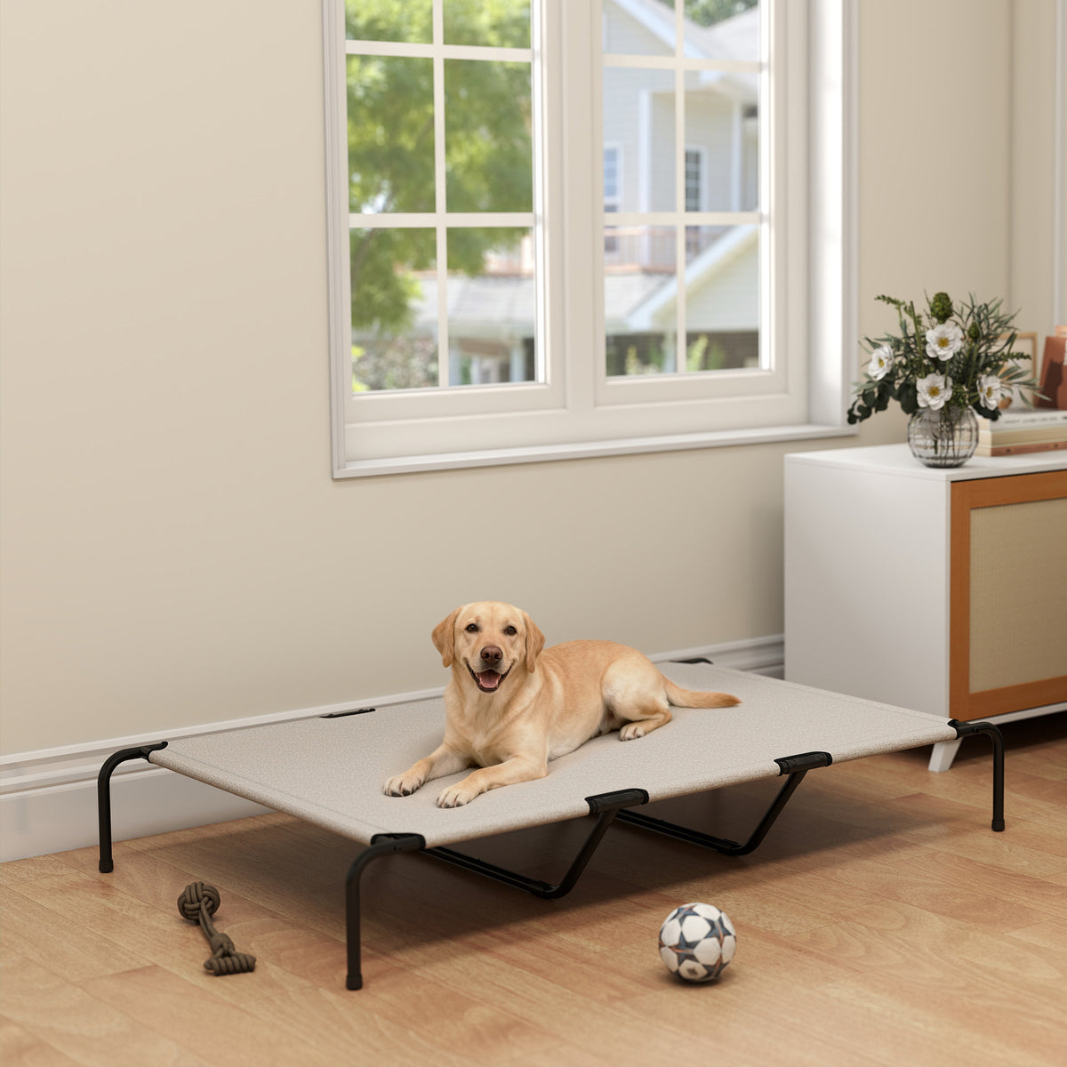 Elevated Outdoor Dog Bed - Large 60" Raised Cot, Beige Mesh-Dogs-DECOROLALA