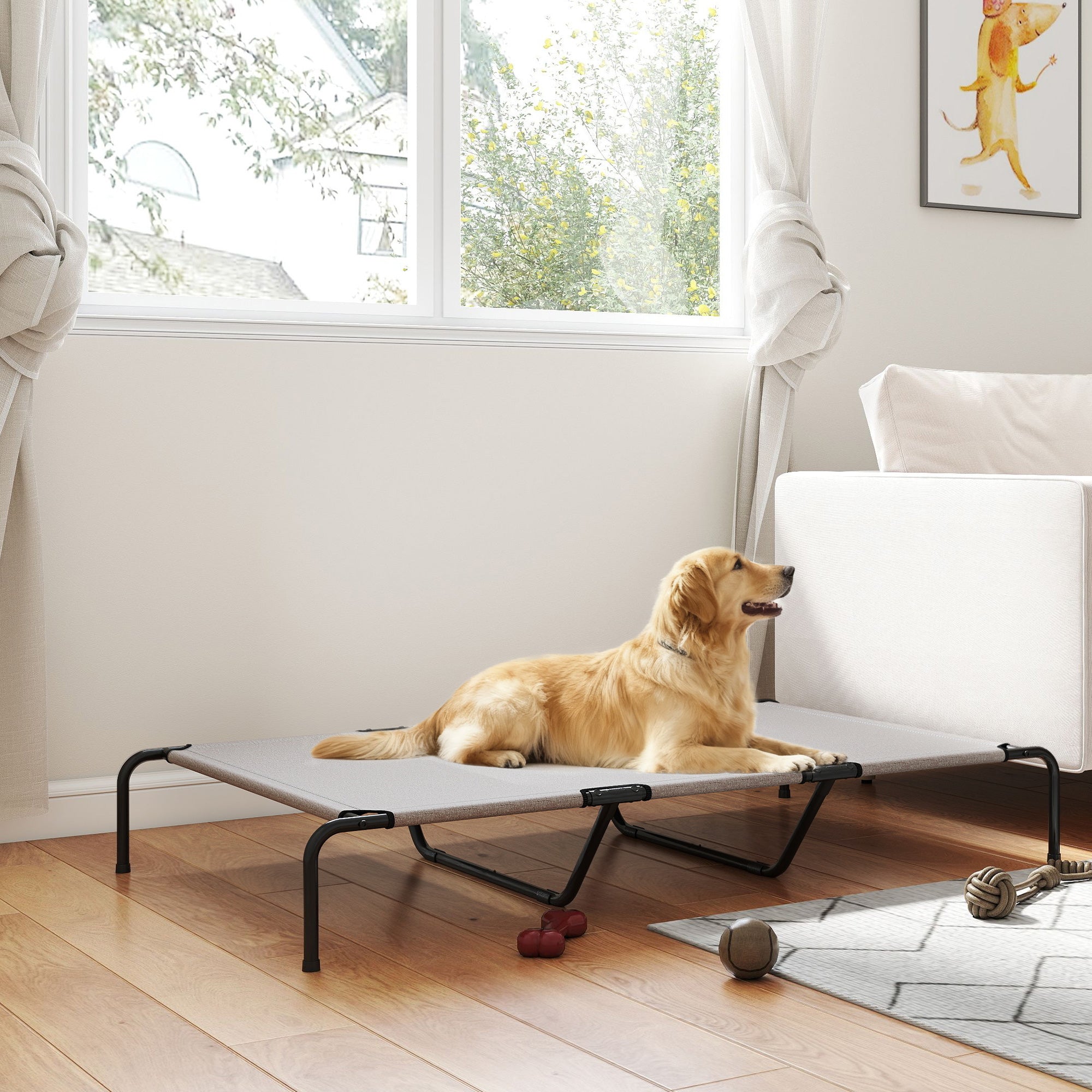 Elevated Outdoor Dog Bed - Large 60" Raised Cot, Beige Mesh-Dogs-DECOROLALA