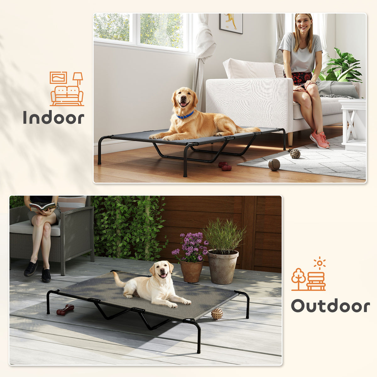 Elevated Outdoor Dog Bed - Large 60" Raised Mesh Cot, Grey-Dogs-DECOROLALA