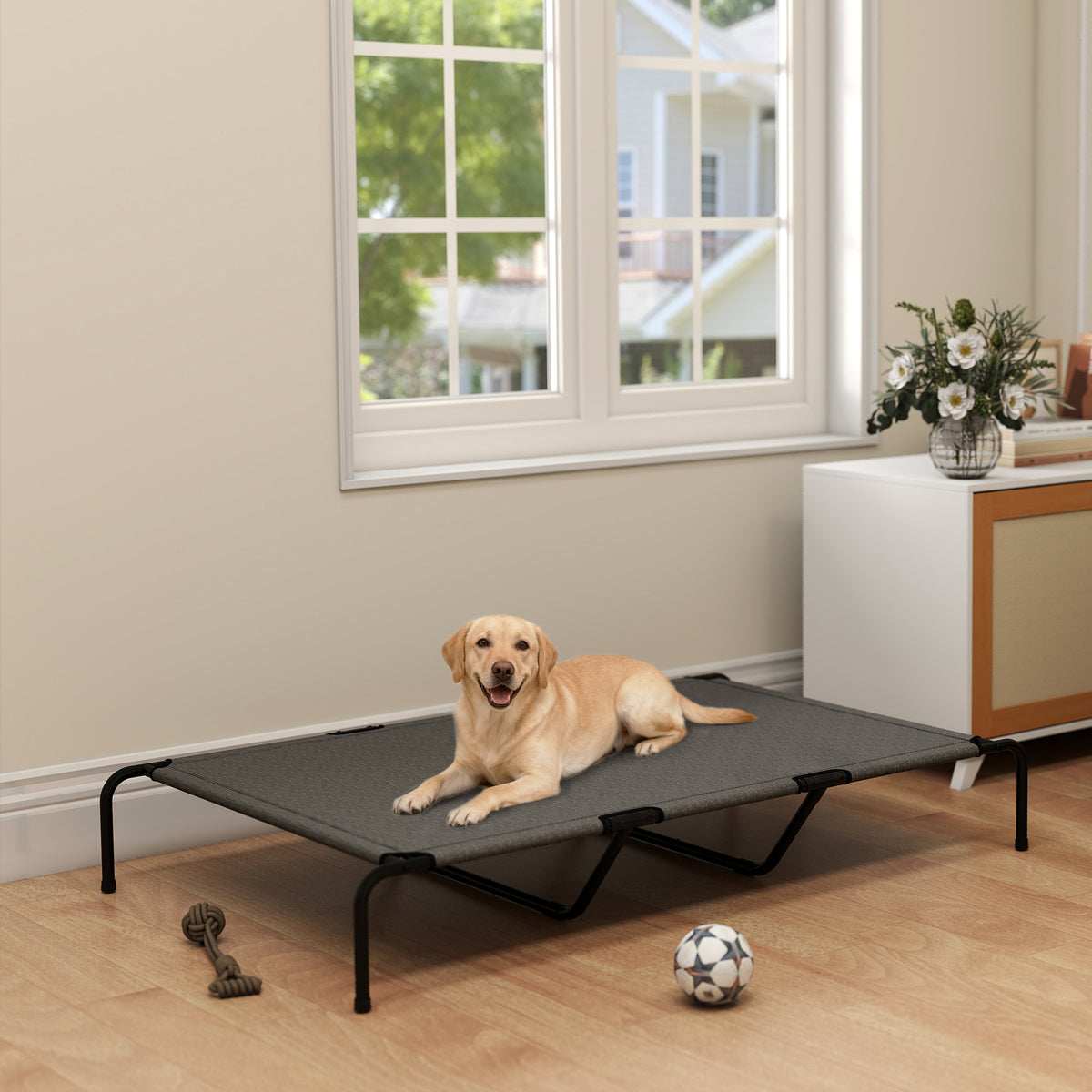 Elevated Outdoor Dog Bed - Large 60" Raised Mesh Cot, Grey-Dogs-DECOROLALA