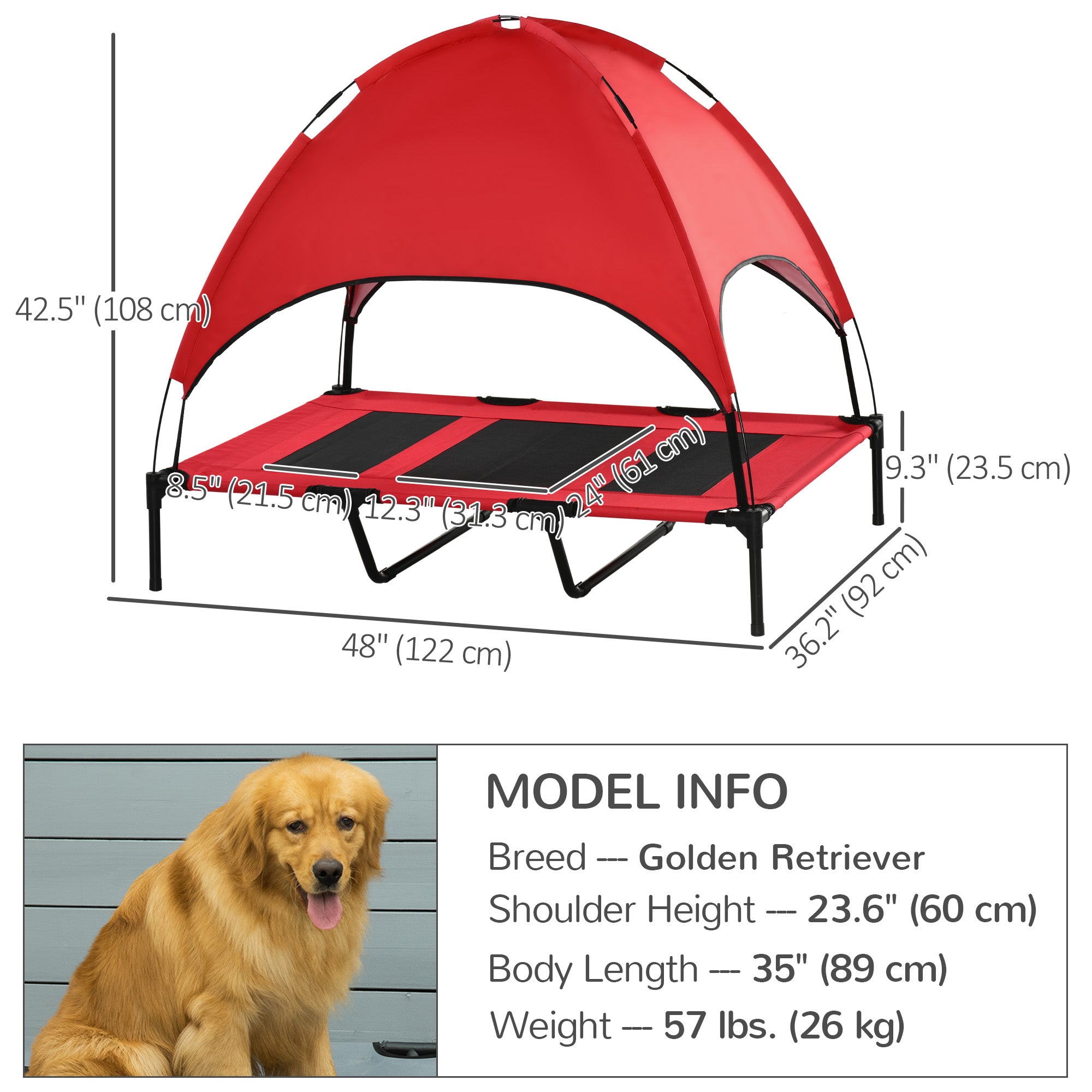 Elevated Pet Bed Dog Cot Portable Outdoor&Indoor Cot Tent Canopy Shelter Instant Red-Dogs-DECOROLALA