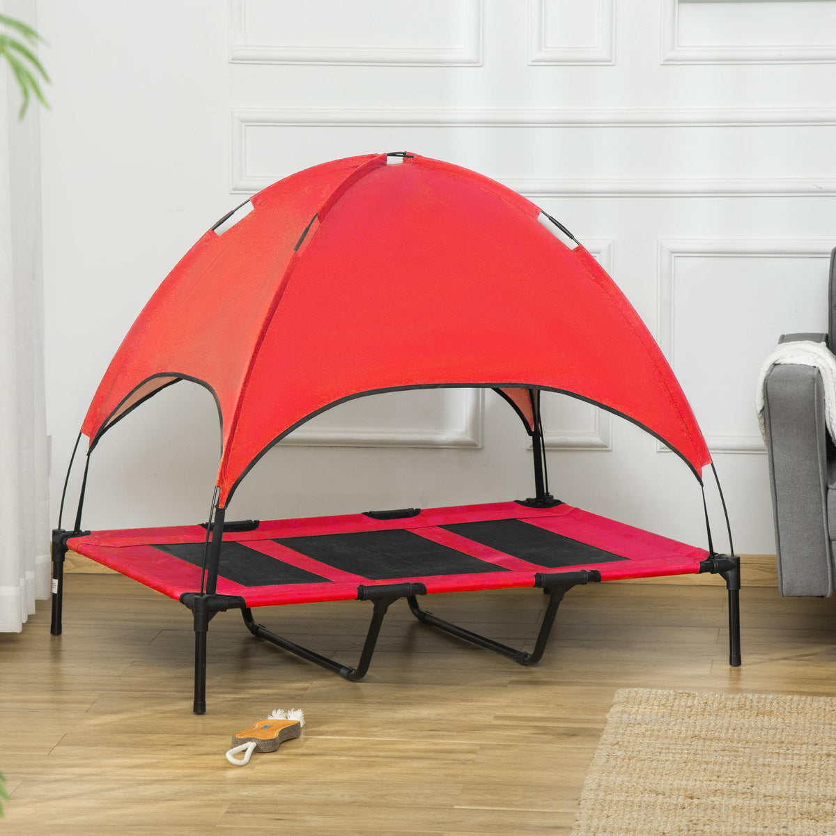 Elevated Pet Bed with Canopy - Red XL Portable Dog Cot-Dogs-DECOROLALA