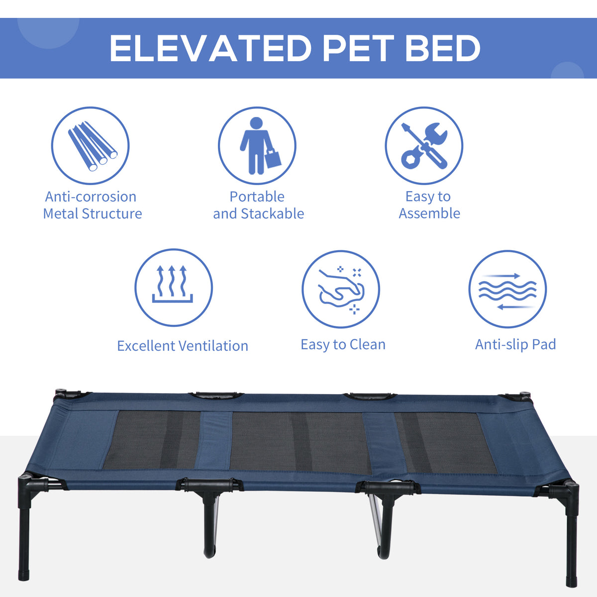 Elevated Pet Bed with Carrying Bag - Dark Blue 48" x 36"-Dogs-DECOROLALA