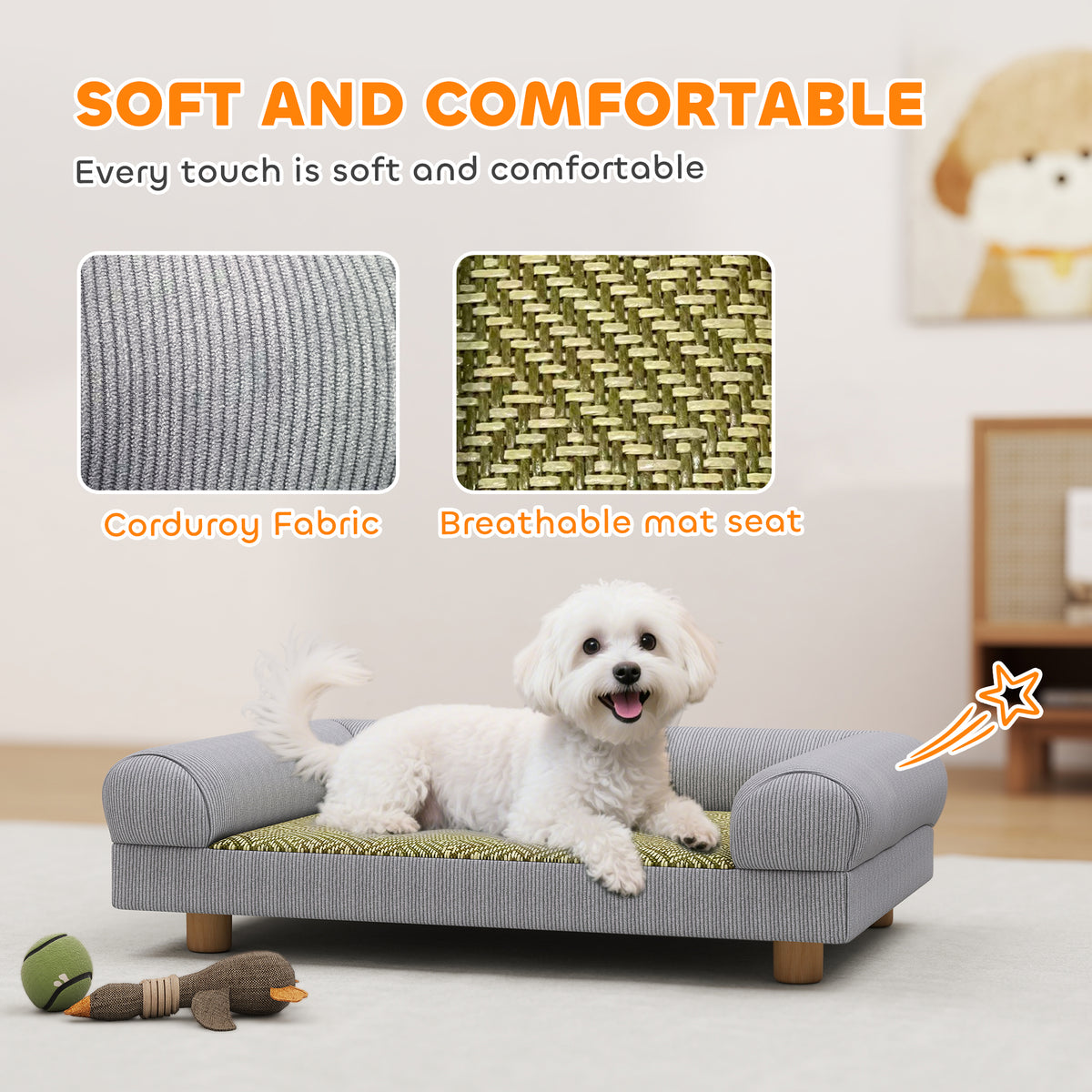 Elevated Pet Sofa - Grey Corduroy Dog Couch for Small Dogs-Dogs-DECOROLALA