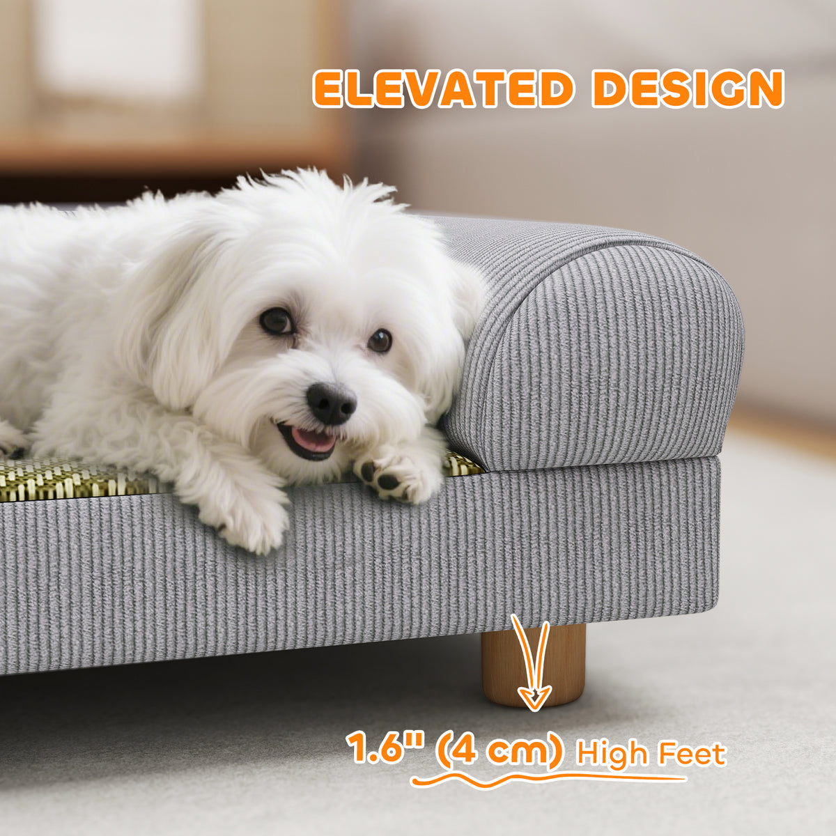 Elevated Pet Sofa - Grey Corduroy Dog Couch for Small Dogs-Dogs-DECOROLALA