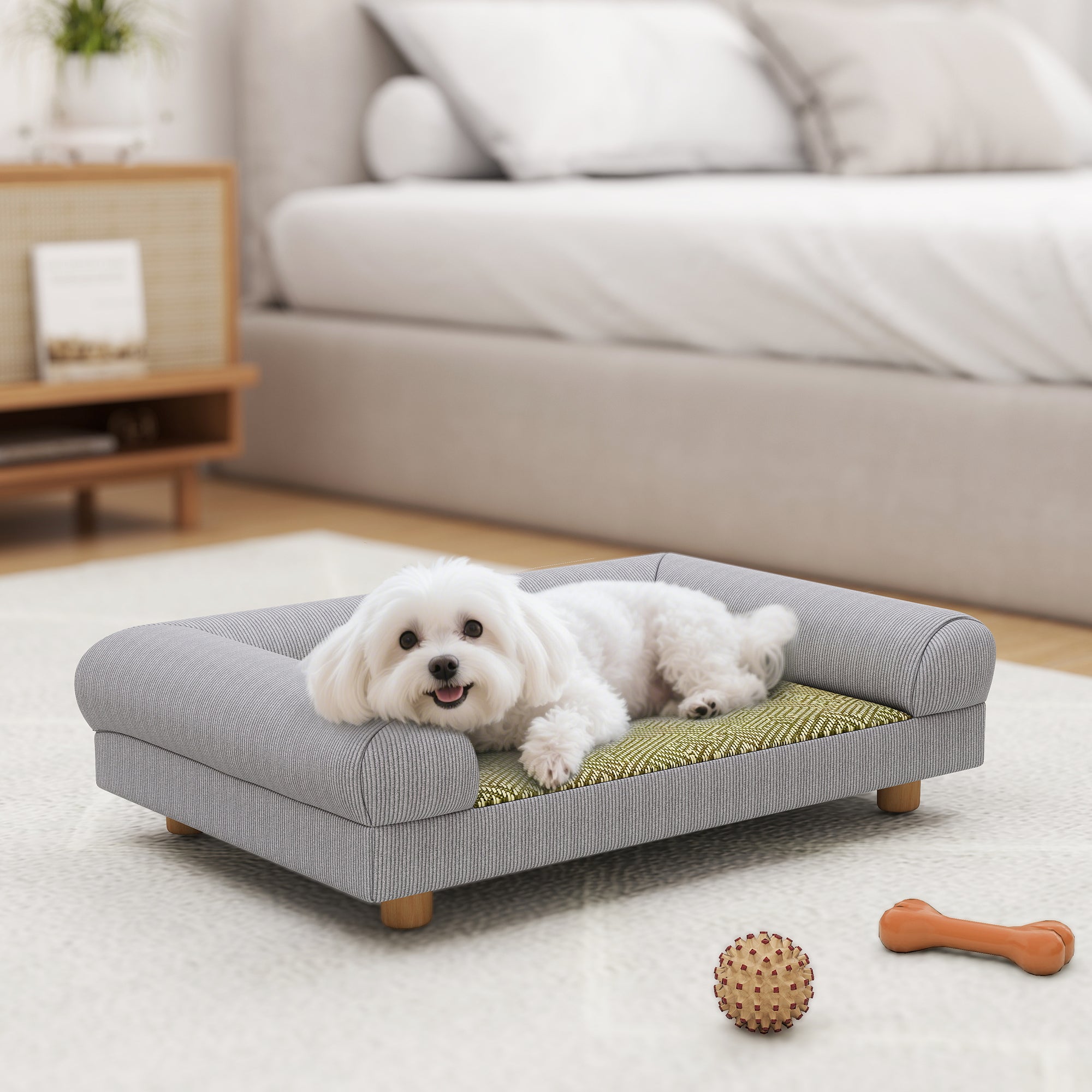 Elevated Pet Sofa - Grey Corduroy Dog Couch for Small Dogs-Dogs-DECOROLALA