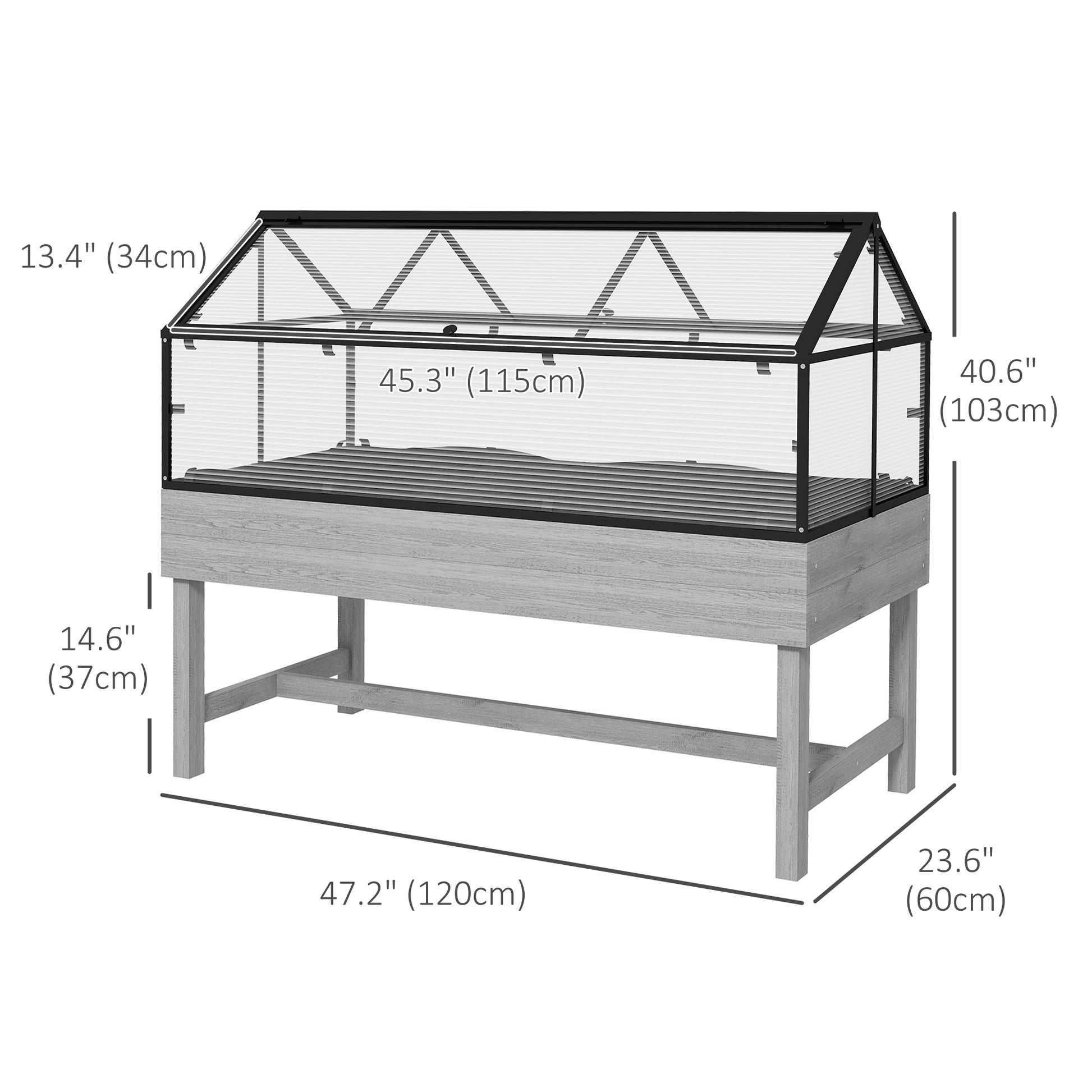 Elevated Planter Box with Greenhouse - Distressed Grey-DECOROLALA