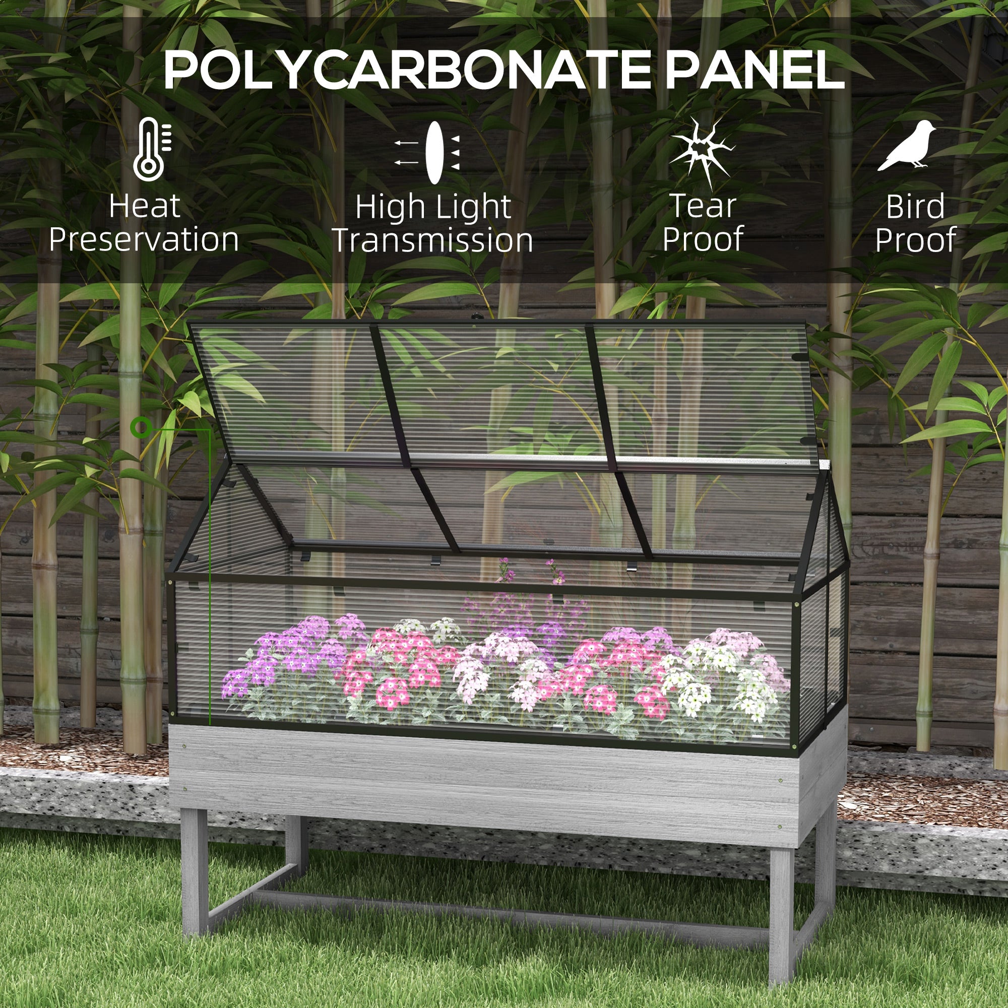 Elevated Planter Box with Greenhouse - Distressed Grey-DECOROLALA
