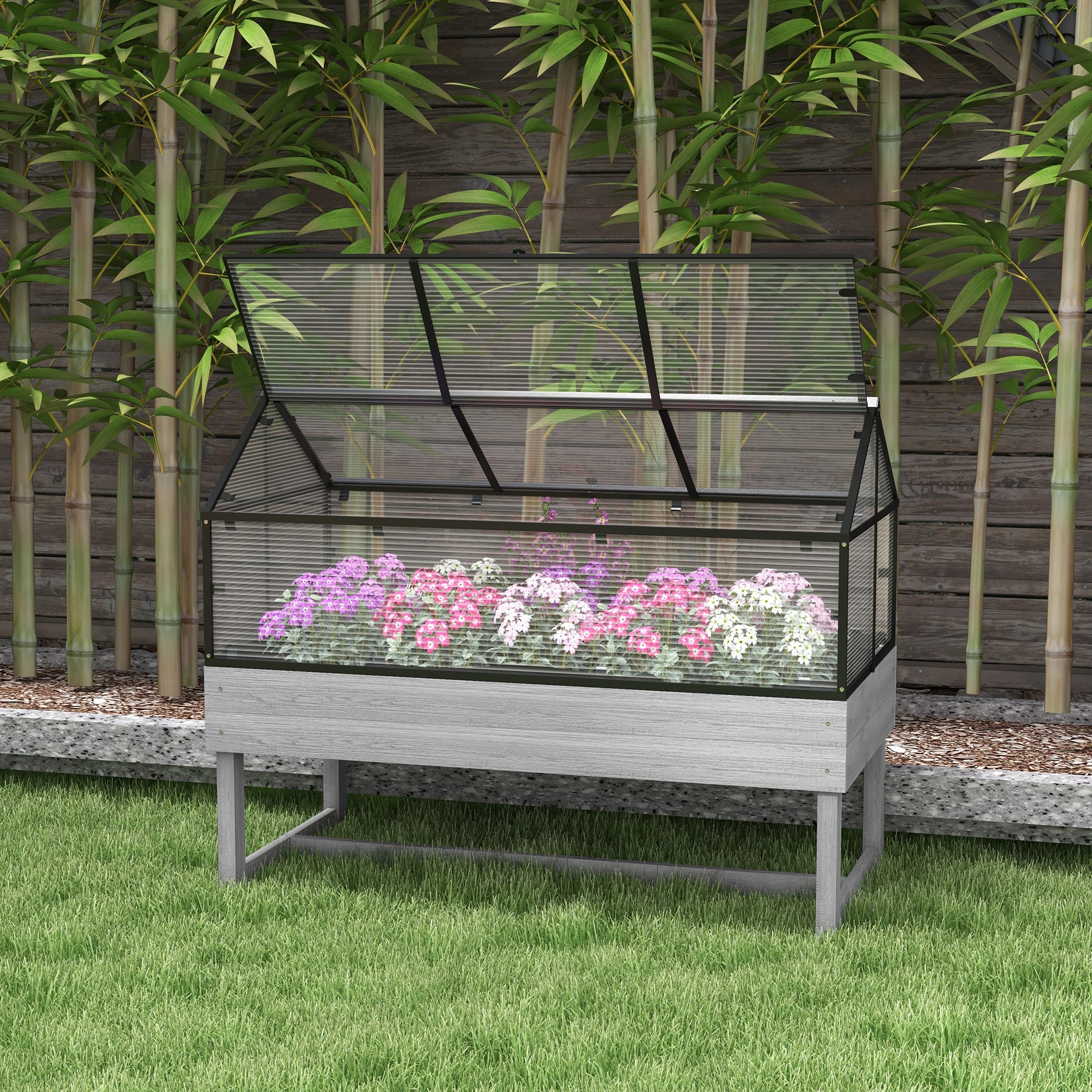 Elevated Planter Box with Greenhouse - Distressed Grey-DECOROLALA