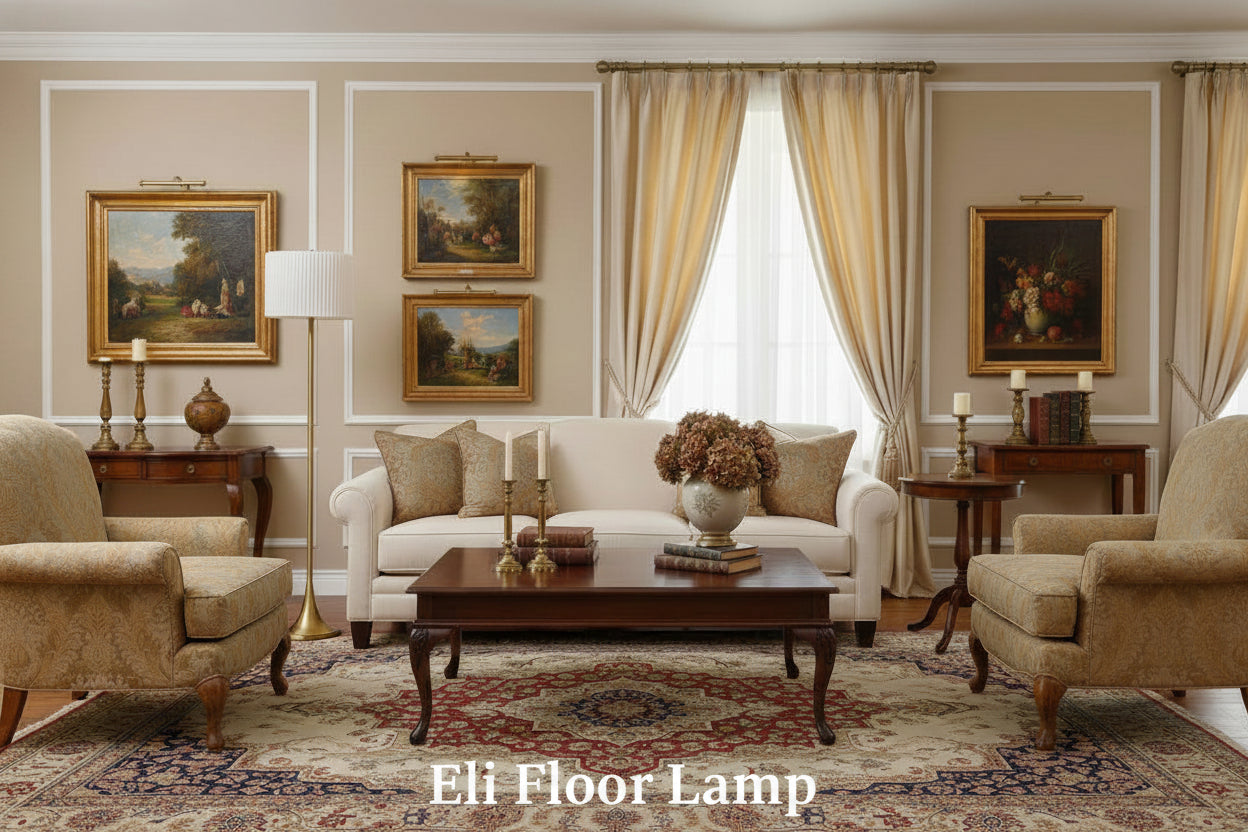 Eli Floor Lamp - Antique Brass 60" Drum-Lighting-DECOROLALA