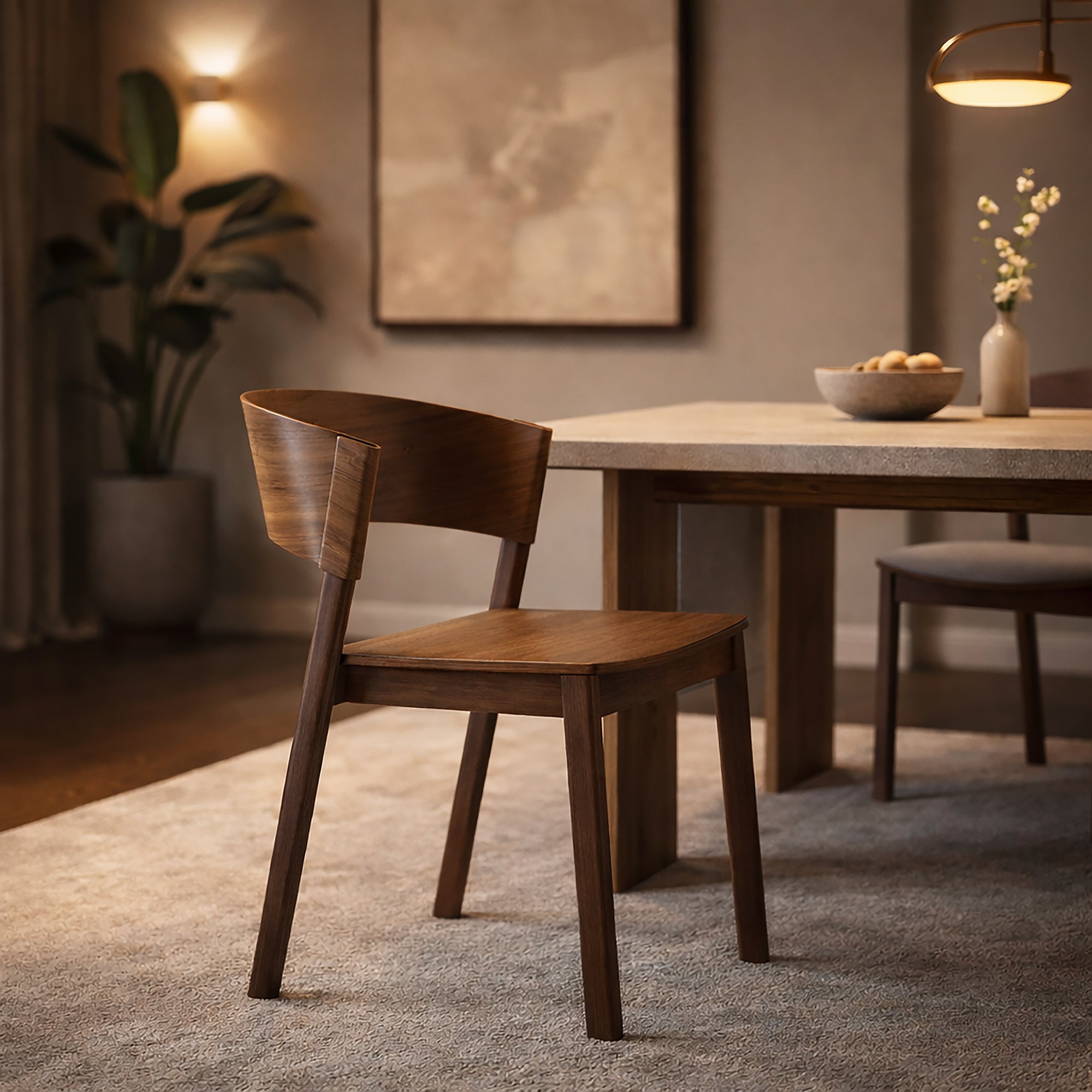 Elias Dining Chair - Walnut Oak Veneer Mid-Century Modern-DECOROLALA