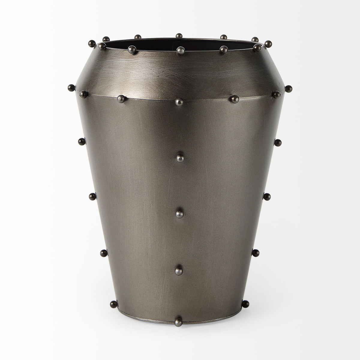 Elio 12.2H Large Gun Metal Gray Metal W/Studs Vase-Vase-DECOROLALA
