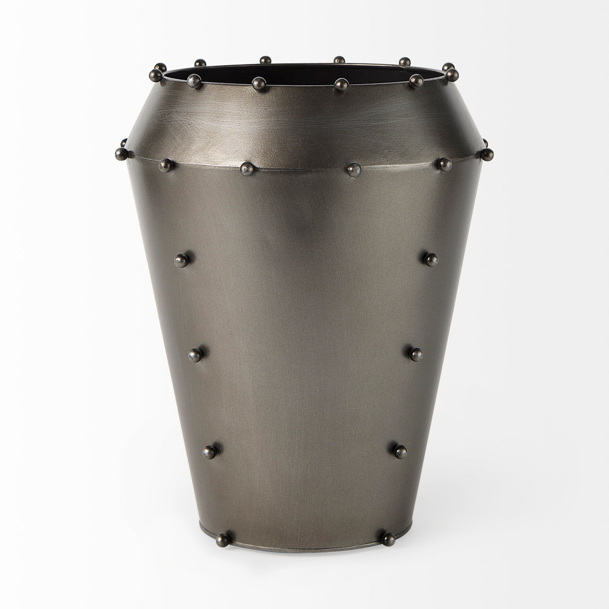Elio 12.2H Large Gun Metal Gray Metal W/Studs Vase-Vase-DECOROLALA