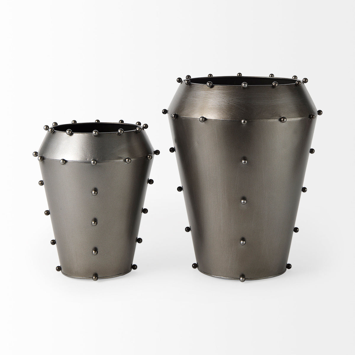 Elio 12.2H Large Gun Metal Gray Metal W/Studs Vase-Vase-DECOROLALA