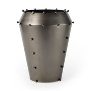 Elio 12.2H Large Gun Metal Gray Metal W/Studs Vase-Vase-DECOROLALA