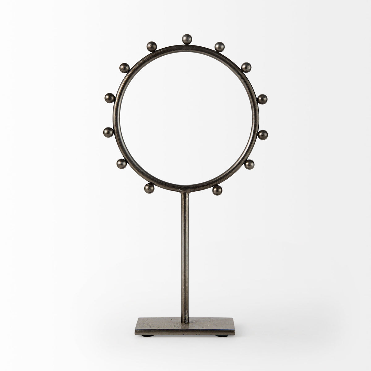 Elio Large Gunmetal Gray Studded Hoop Metal Object-Decorative Objects-DECOROLALA
