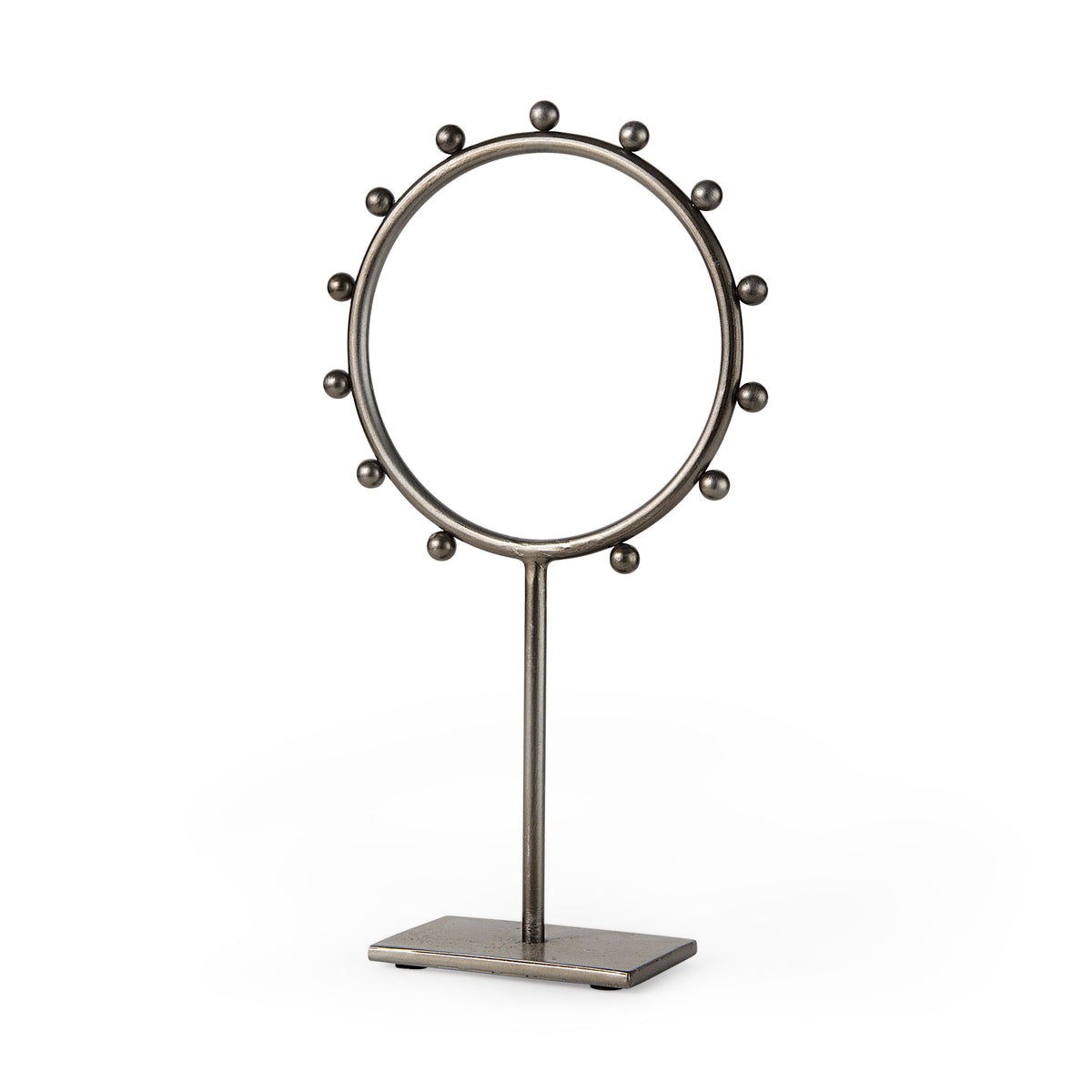 Elio Large Gunmetal Gray Studded Hoop Metal Object-Decorative Objects-DECOROLALA