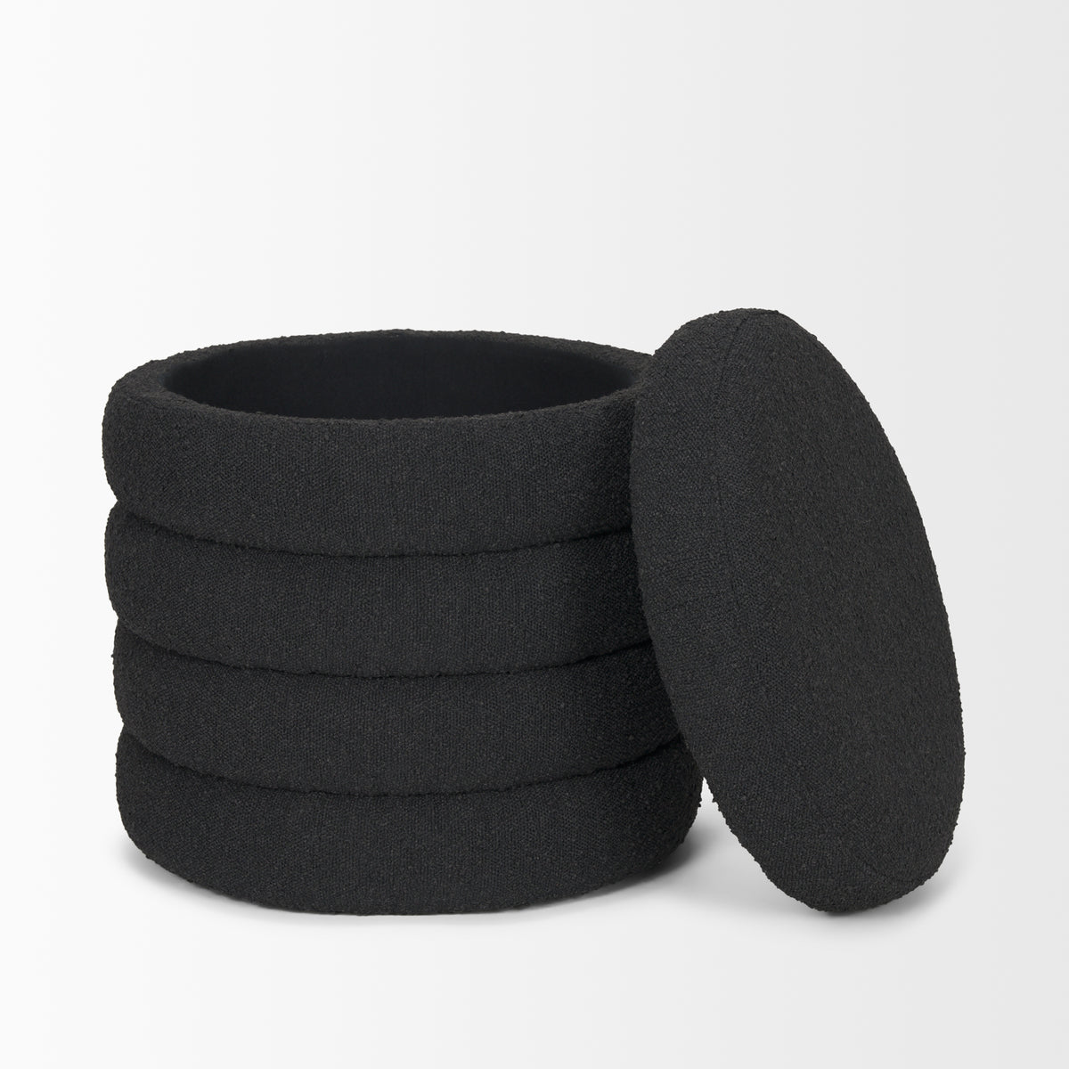 Elise Black Boucle Upholstered Storage Ottoman-Stools & Ottomans-DECOROLALA