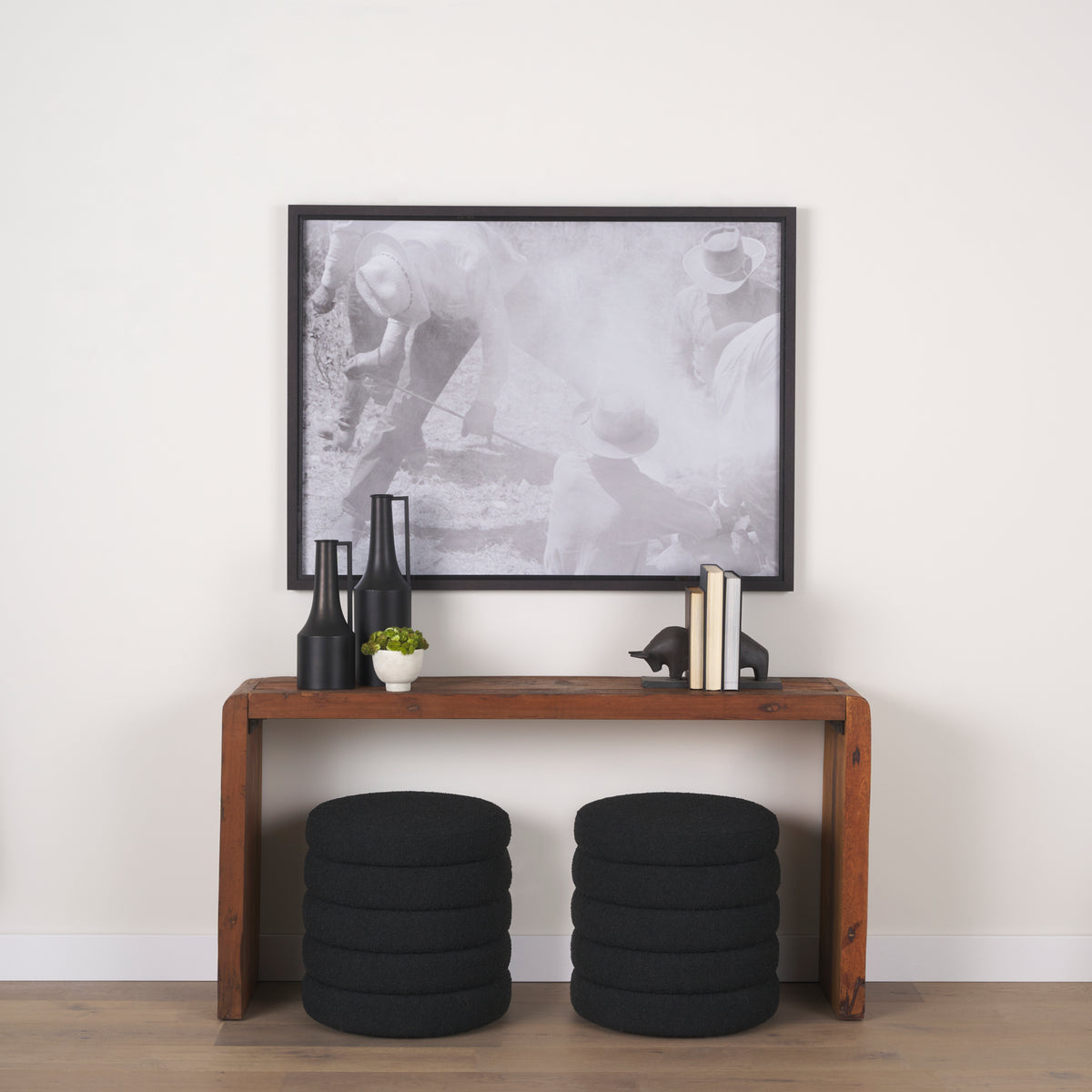 Elise Black Boucle Upholstered Storage Ottoman-Stools & Ottomans-DECOROLALA