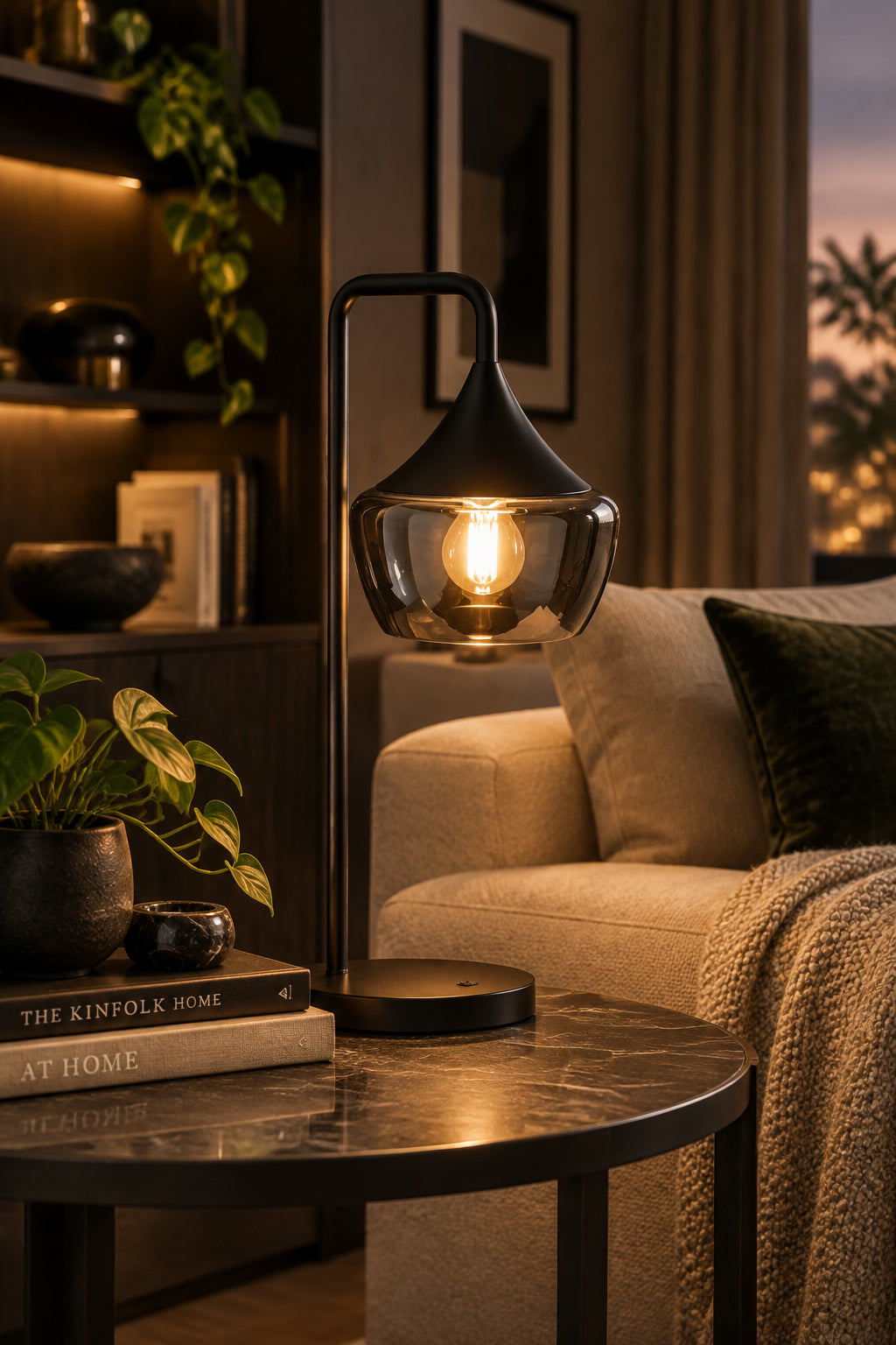 Eliza Table Lamp - Black Metal Smoked Glass-Lighting-DECOROLALA