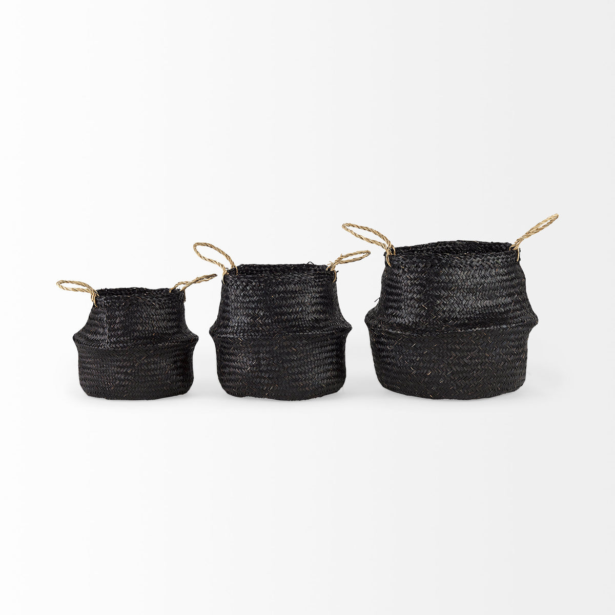 Ella Seagrass Baskets - Black Set of 3-Decorative Baskets-DECOROLALA
