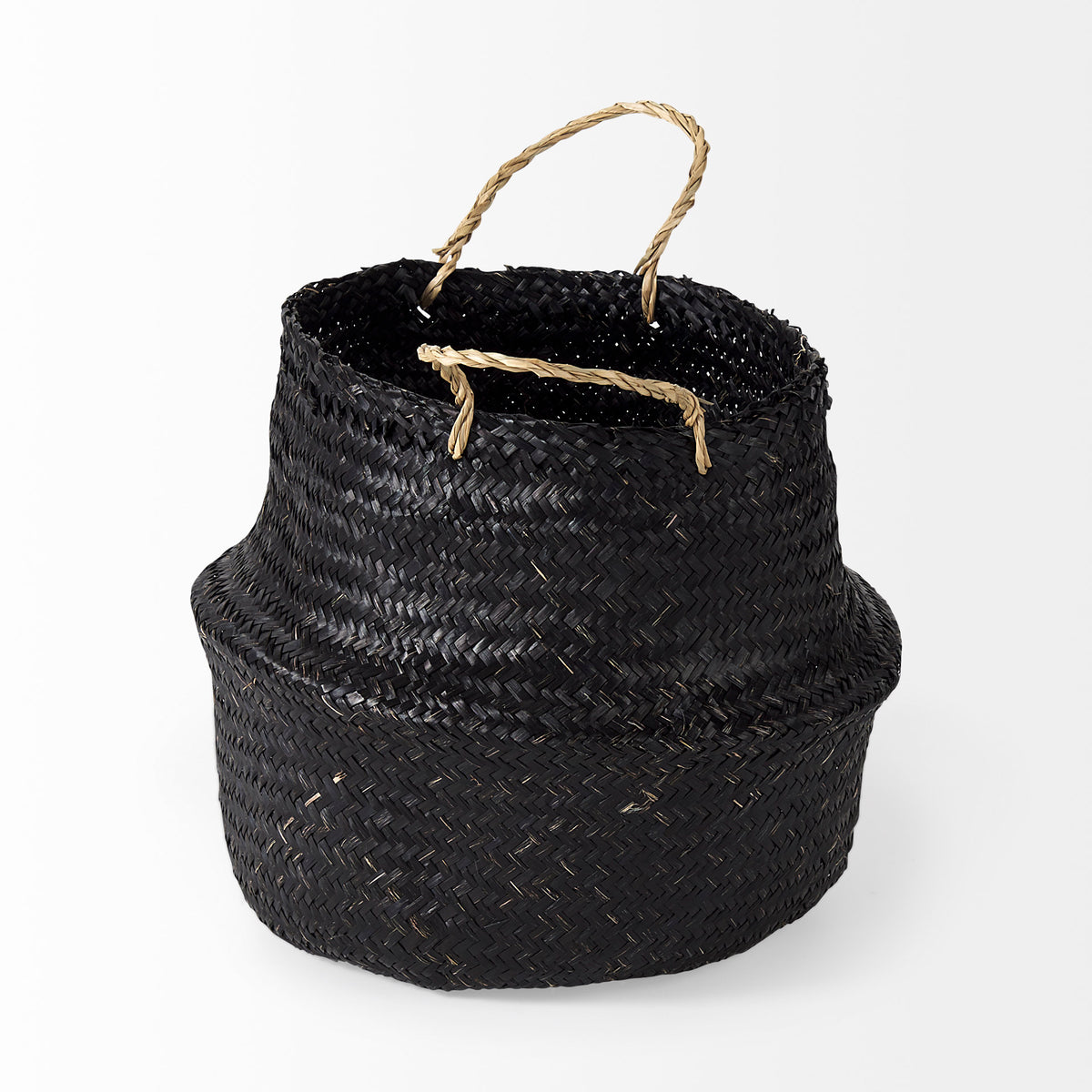 Ella Seagrass Baskets - Black Set of 3-Decorative Baskets-DECOROLALA