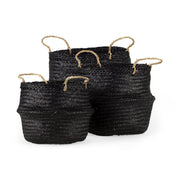 Ella Seagrass Baskets - Black Set of 3-Decorative Baskets-DECOROLALA