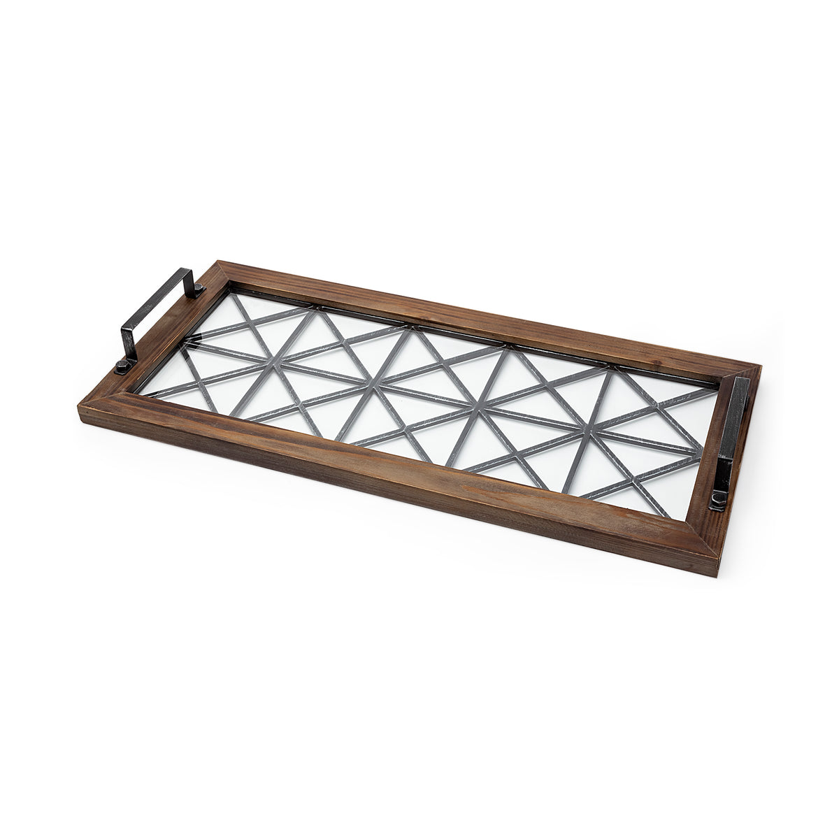 Ellingson 28L x 13W Black Rectangular Metal Glass Wood Bottom Tray-Trays-DECOROLALA