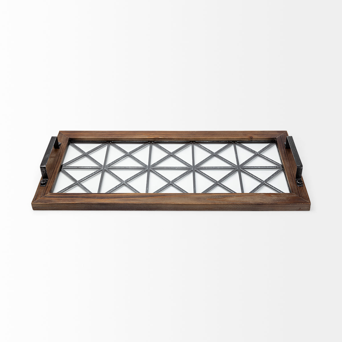Ellingson 28L x 13W Black Rectangular Metal Glass Wood Bottom Tray-Trays-DECOROLALA