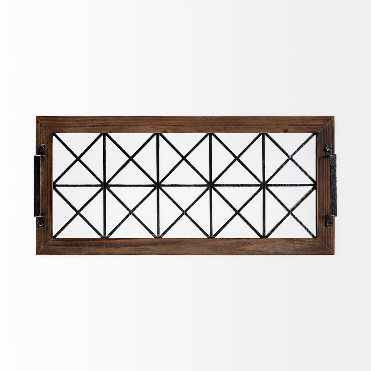 Ellingson 28L x 13W Black Rectangular Metal Glass Wood Bottom Tray-Trays-DECOROLALA