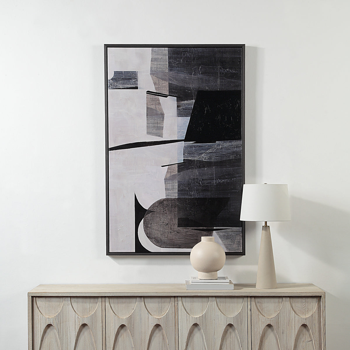 Elliott 60" Wide Canvas Art with Wood Frame, Charcoal Black-Canvas Prints-DECOROLALA