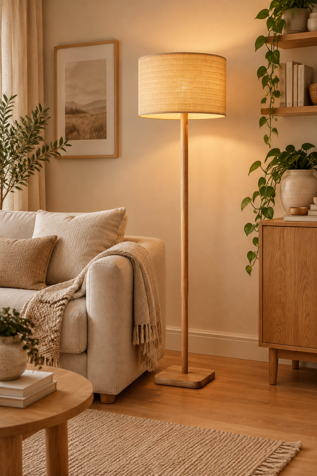 Ellis Floor Lamp - Natural Wood Woven Shade-Lighting-DECOROLALA