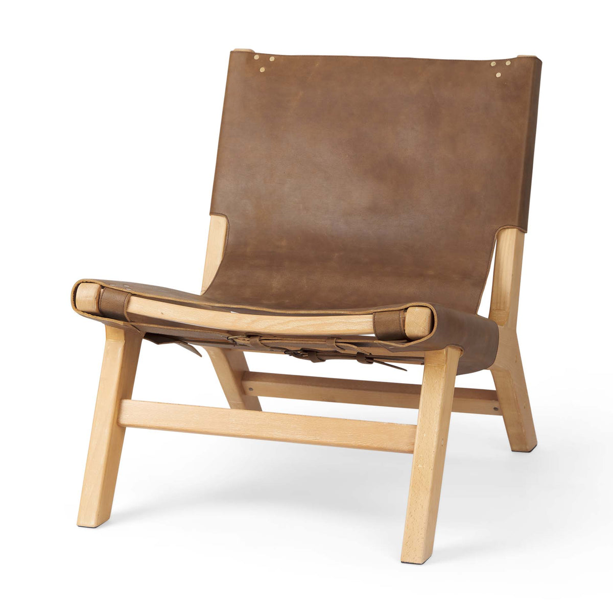 Elodie 24.4L x 33.9W x 30.7H Leather W/Natural Beech Wood Frame Accent Chair-Accent Chairs-DECOROLALA