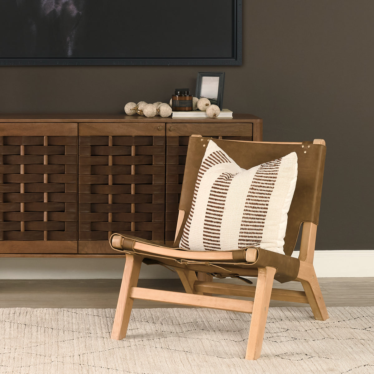 Elodie 24.4L x 33.9W x 30.7H Leather W/Natural Beech Wood Frame Accent Chair-Accent Chairs-DECOROLALA