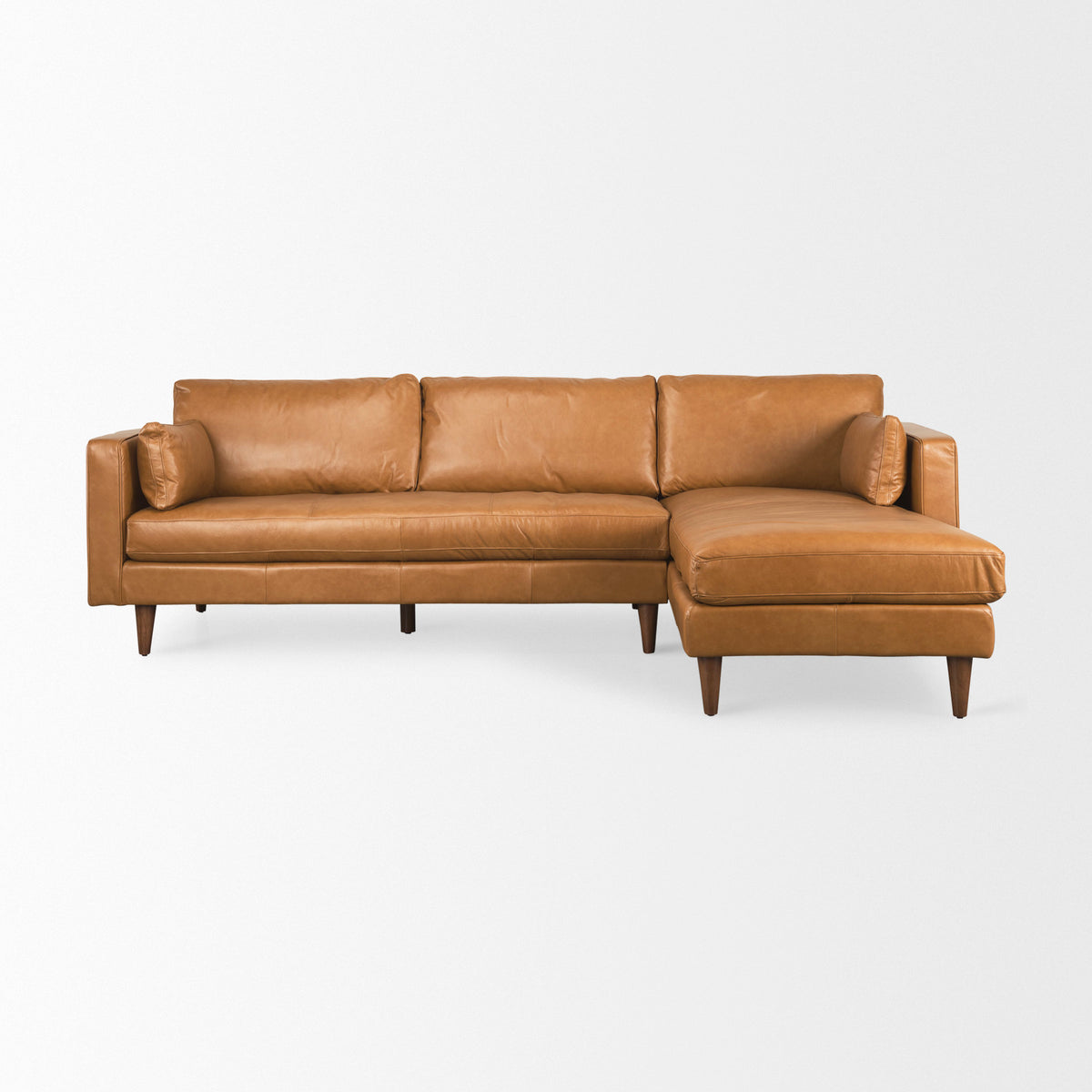 Elton 111.4L x 68.1W x 34.3H Tan Leather Right Chaise Sectional-Sofa & Sectionals-DECOROLALA