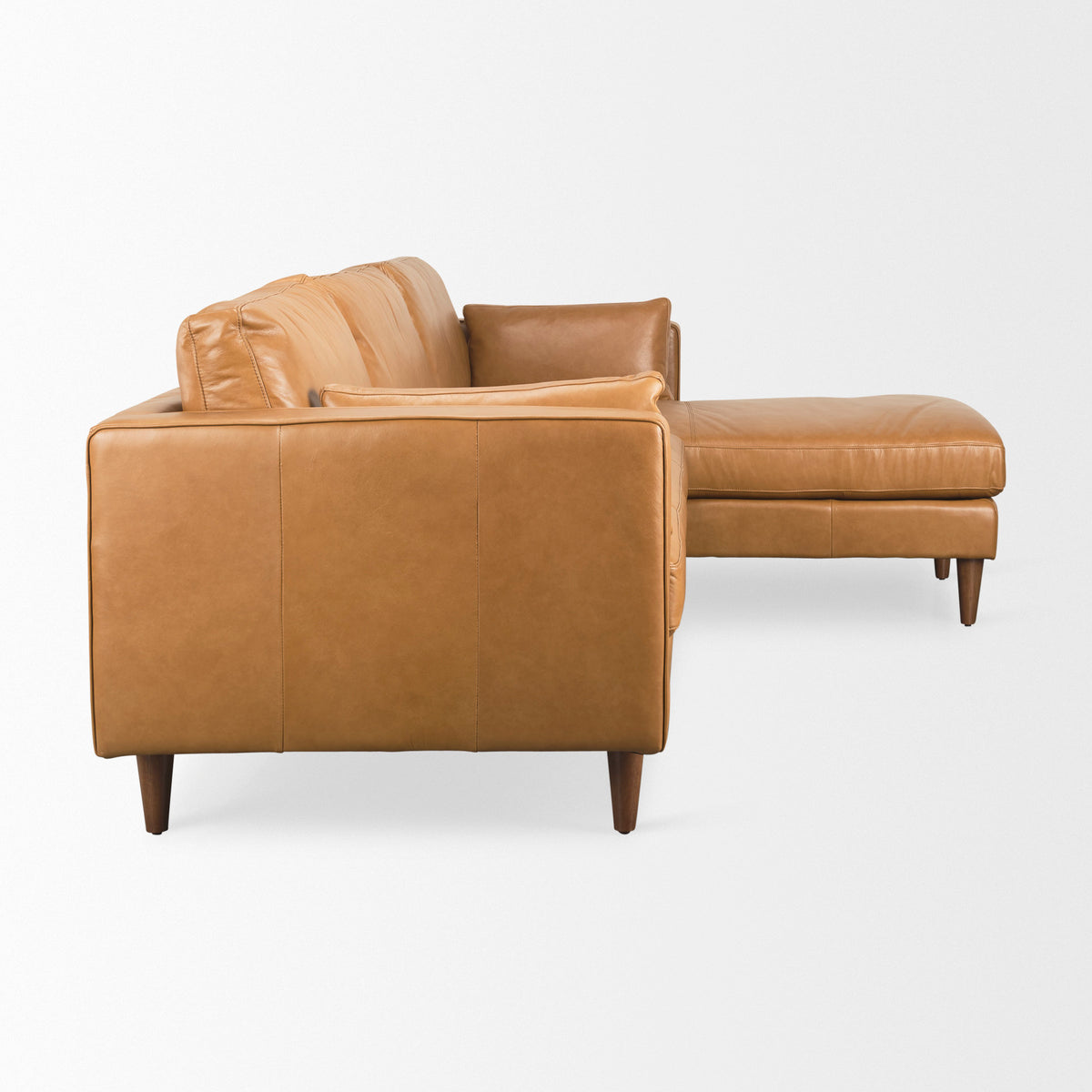 Elton 111.4L x 68.1W x 34.3H Tan Leather Right Chaise Sectional-Sofa & Sectionals-DECOROLALA