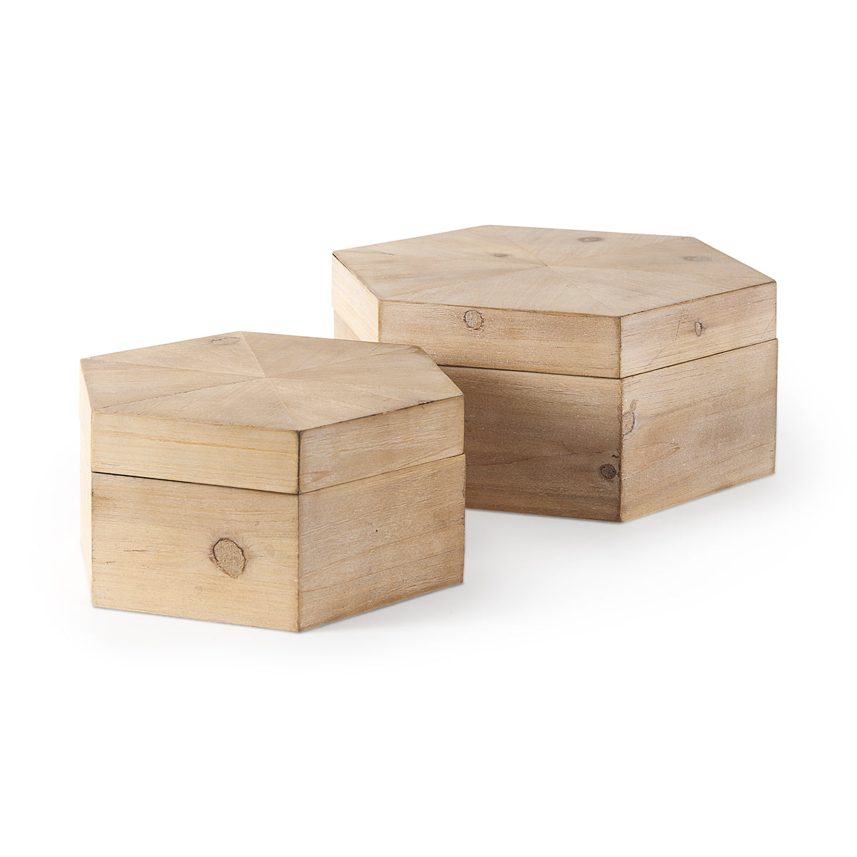 Elyse Set of 2 Brown Wooden Hexagonal Decorative Boxes-Decorative Boxes-DECOROLALA