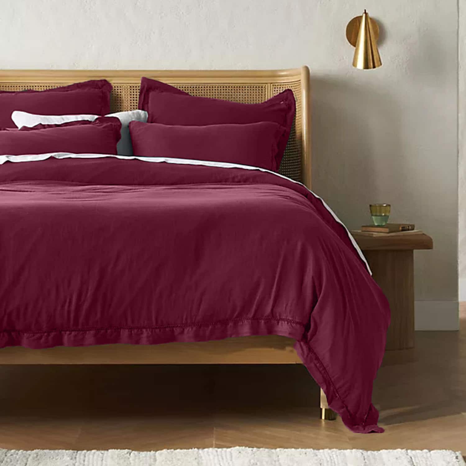 Embroidered Edge Berry 100% Pure Linen | Linen Cotton Mix | 3 Piece Duvet Cover Set | 4 Piece Sheet Set | Handmade | Pre-washed | Soft-n/a-DECOROLALA