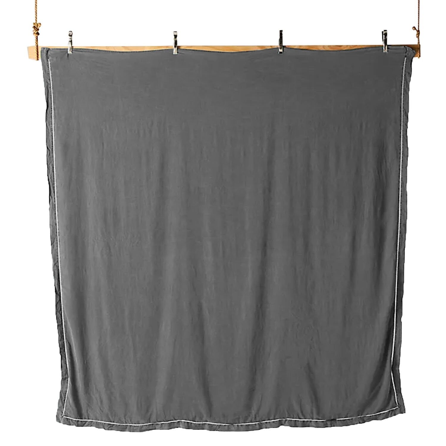 Embroidered Edge Light Grey 100% Pure Linen | Linen Cotton Mix | 3 Piece Duvet Cover Set | 4 Piece Sheet Set | Handmade | Pre-washed | Soft-n/a-DECOROLALA