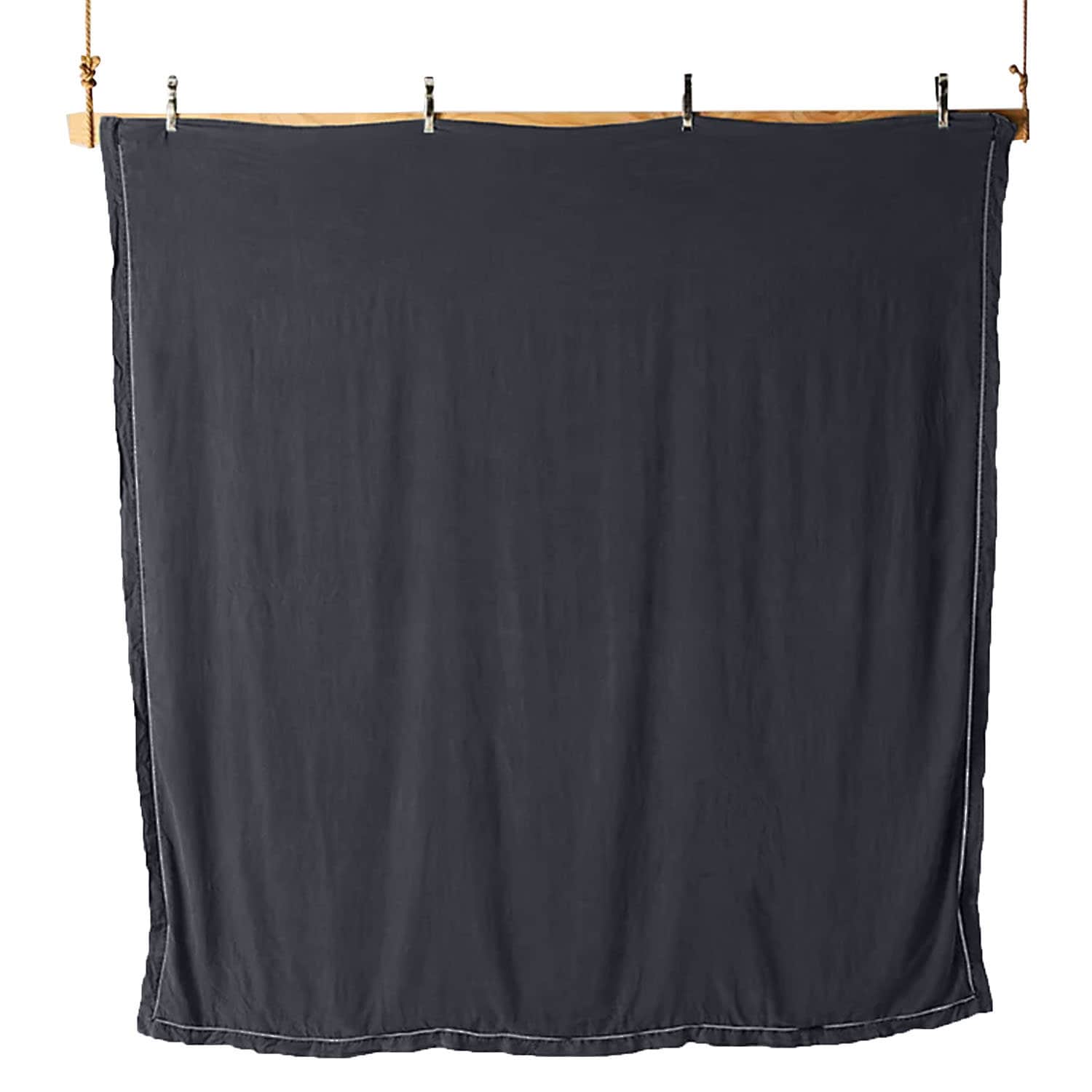 Embroidered Edge Linen Bedding Set - Charcoal Black-n/a-DECOROLALA