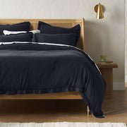Embroidered Edge Linen Bedding Set - Charcoal Black-n/a-DECOROLALA